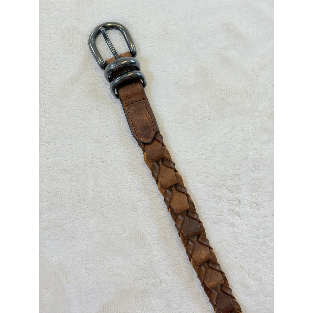 Fossil Brown Braided Woven Leather Skinny Belt Womens Large Excellent